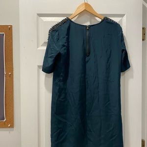 Club Monaco deep teal silk dress with beading size 4